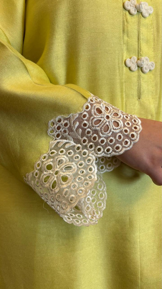 Lime Yellow Pure Cotton net Suit