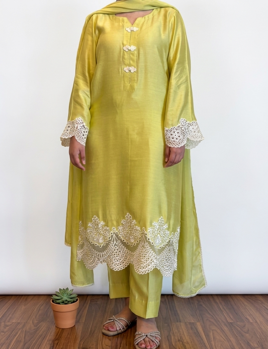 Lime Yellow Pure Cotton net Suit