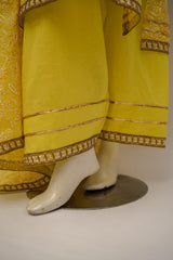 Lime-yellow silk lawn screen printed three-piece suit