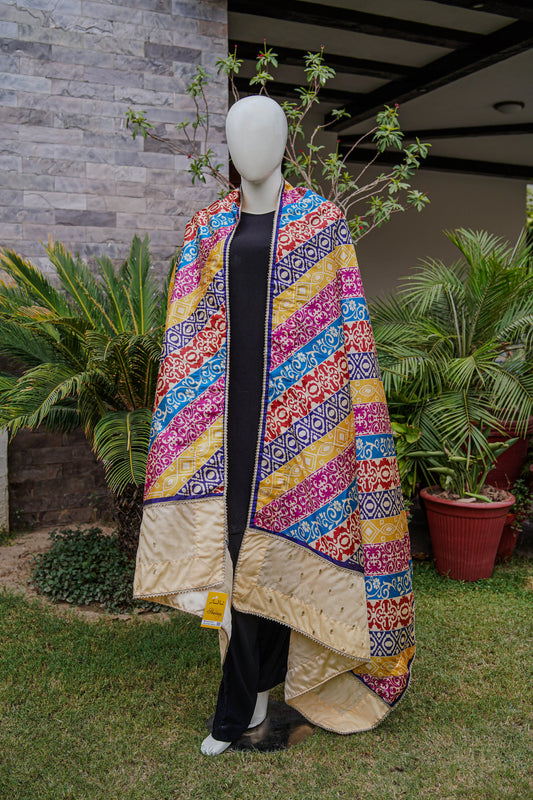Multi-colored digital printed silk shawl