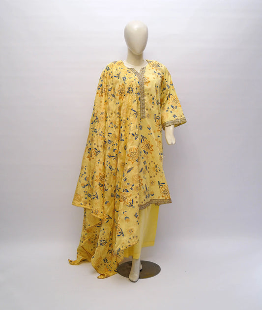 Pure lawn screen-printed three-piece suit