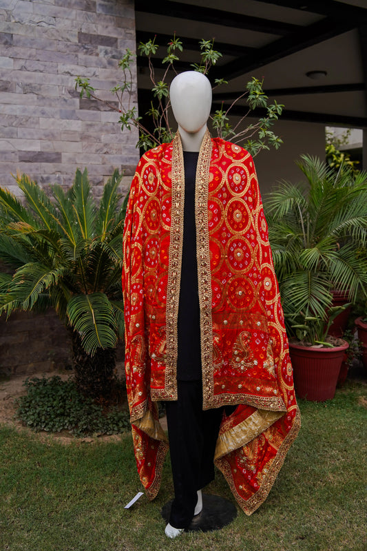 Red chunri silk shawl