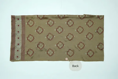 Beige-brown three-piece block printed tissue silk suit
