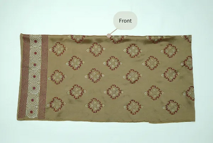 Beige-brown three-piece block printed tissue silk suit