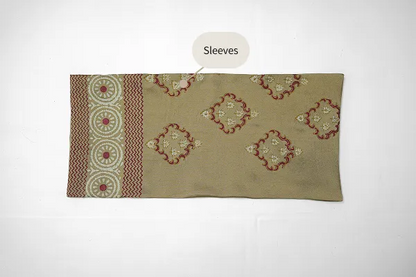 Beige-brown three-piece block printed tissue silk suit