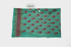 Turquoise three-piece block printed tussel silk suit