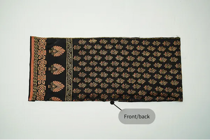 Black three-piece block printed tussel silk suit