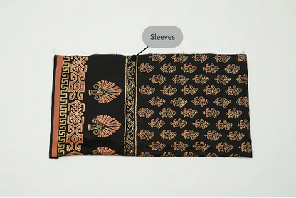 Black three-piece block printed tussel silk suit