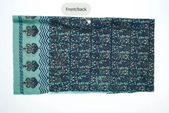 Aqua blue three-piece block printed tissue silk suit