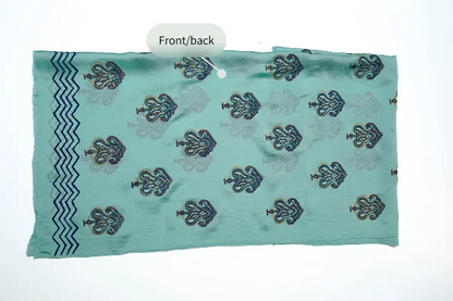 Aqua blue three-piece block printed tissue silk suit