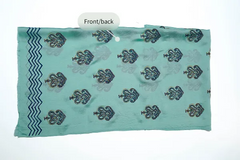 Aqua blue three-piece block printed tissue silk suit