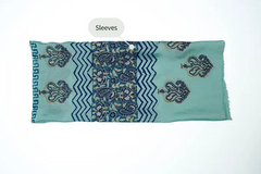 Aqua blue three-piece block printed tissue silk suit