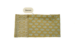 Golden three-piece block printed tussel silk suit