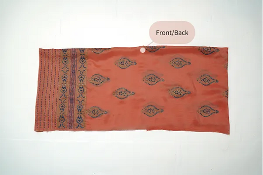 Coral pink three-piece block printed tussel silk suit