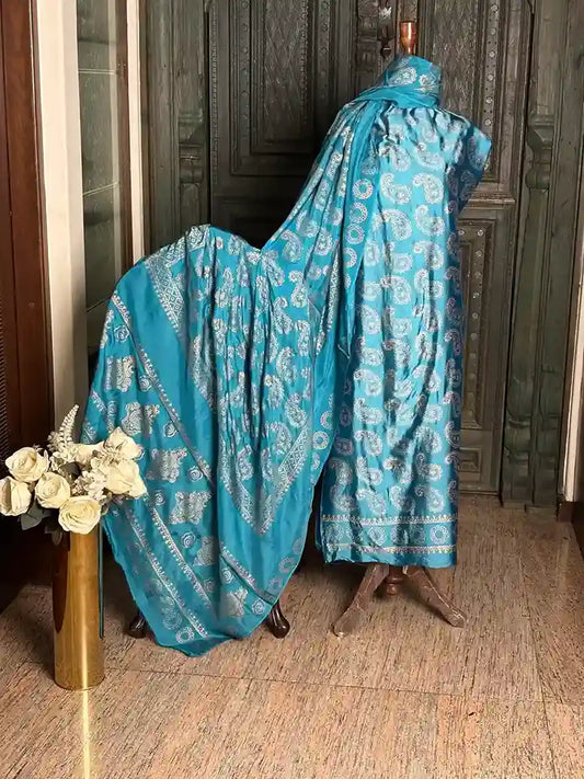 3-Piece Block Printed Silk Suit