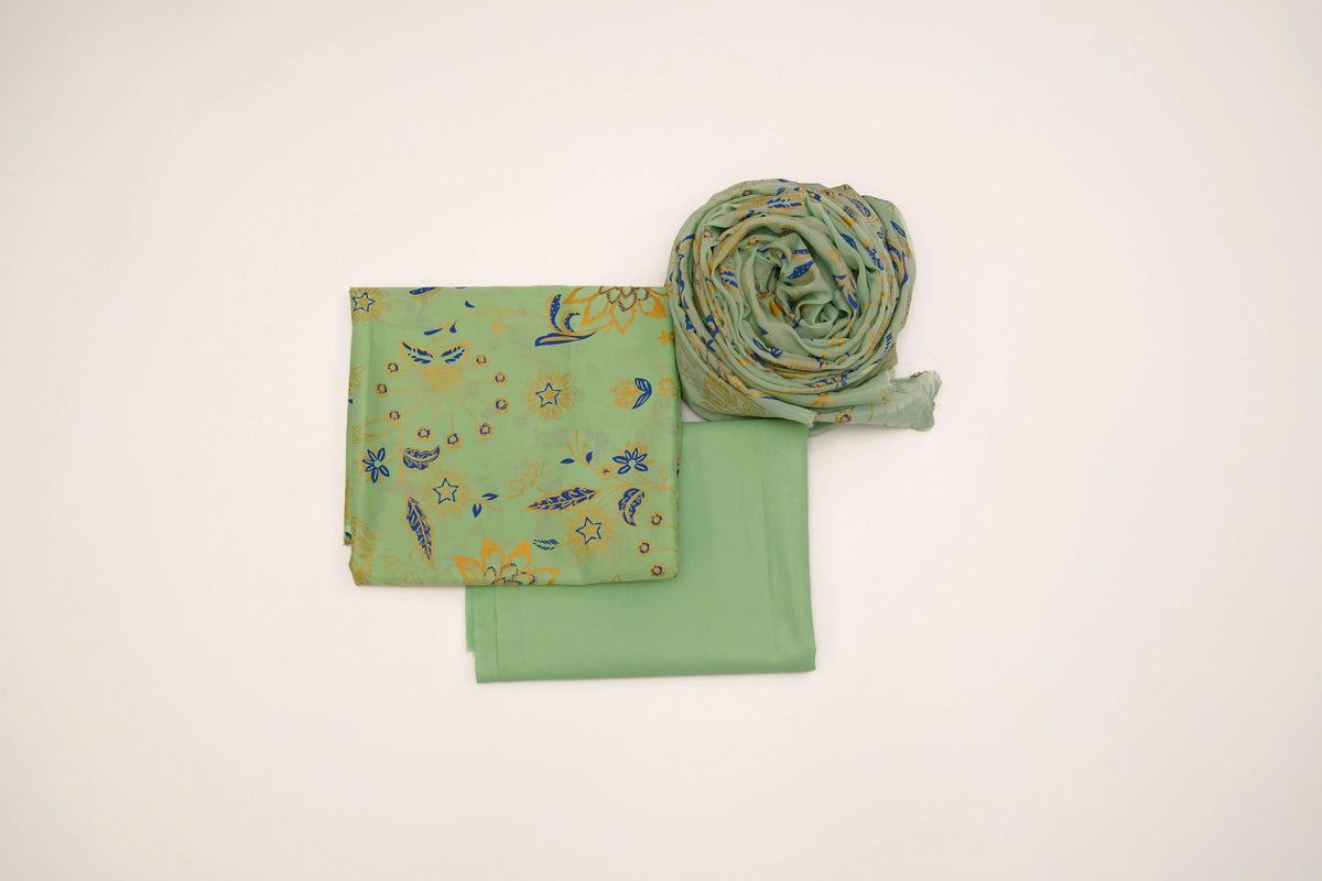 Pure lawn screen-printed three-piece suit