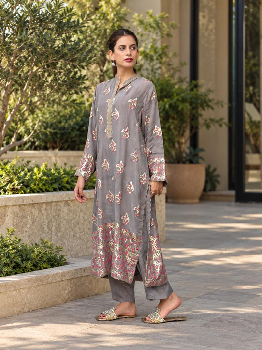 2 piece Stitched shirt trouser stone was