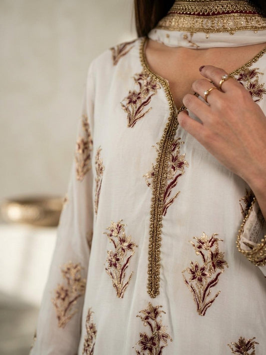 Premium Chiffon Stitched Suit-Block & Foil Print