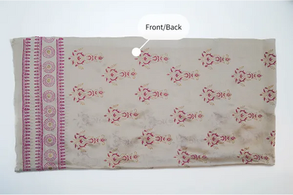 Beige three-piece block printed tissue silk suit