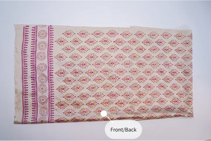 Beige three-piece block printed tissue silk suit