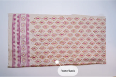 Beige three-piece block printed tissue silk suit