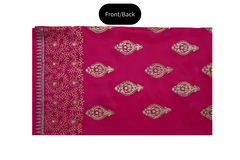 Shocking pink three-piece block printed tussel silk suit