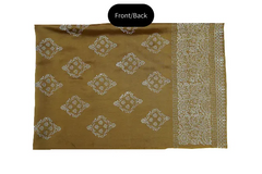 Mustard brown block printed three-piece tissue silk suit