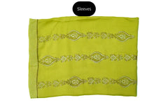 Lime yellow three-piece block printed pure cotton net suit
