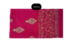 Shocking pink three-piece block printed tussel silk suit