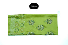 Lime green block printed three-piece tissue silk suit