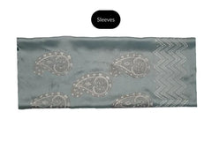 Ice blue block printed three-piece tissue silk suit