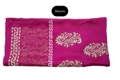 Shocking pink three-piece block printed tissue silk suit