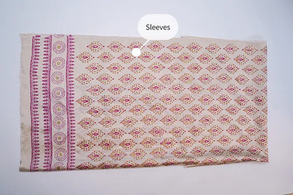 Beige three-piece block printed tissue silk suit